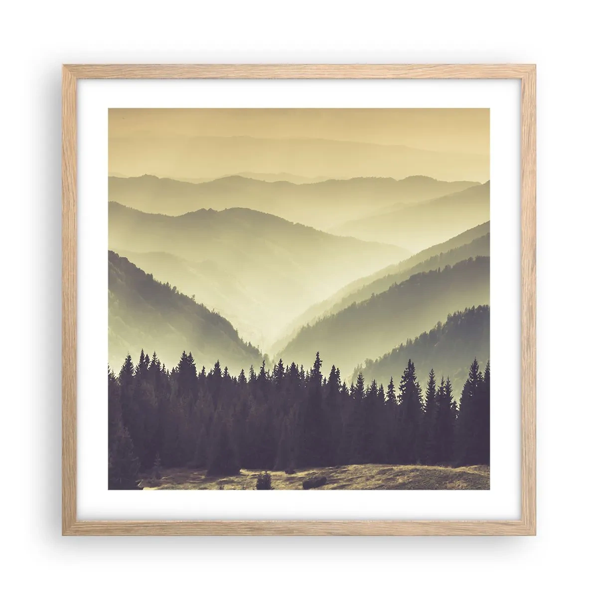 Poster in light oak frame - In a Faraway Land, Past the Mountains - 50x50 cm