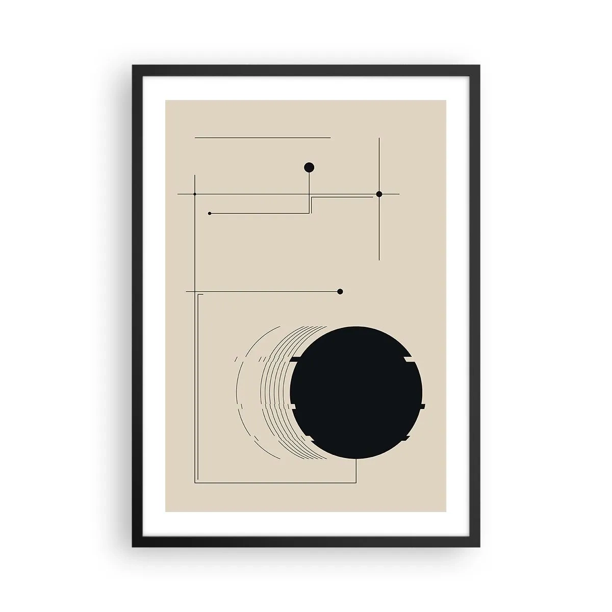 Poster in black frame - A minimalist geometric composition on a beige background - 50x70cm - Springy and Dynamic Composition - Modern wall decoration for the living room and bedroom ARTTOR