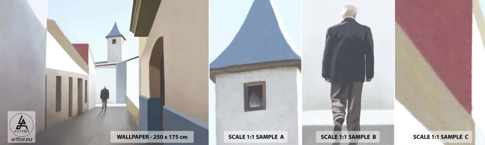 Photo Wallpaper Sample Standard Eco - Sunny Walk - Pastel, Buildings, Architecture - 100x30 cm