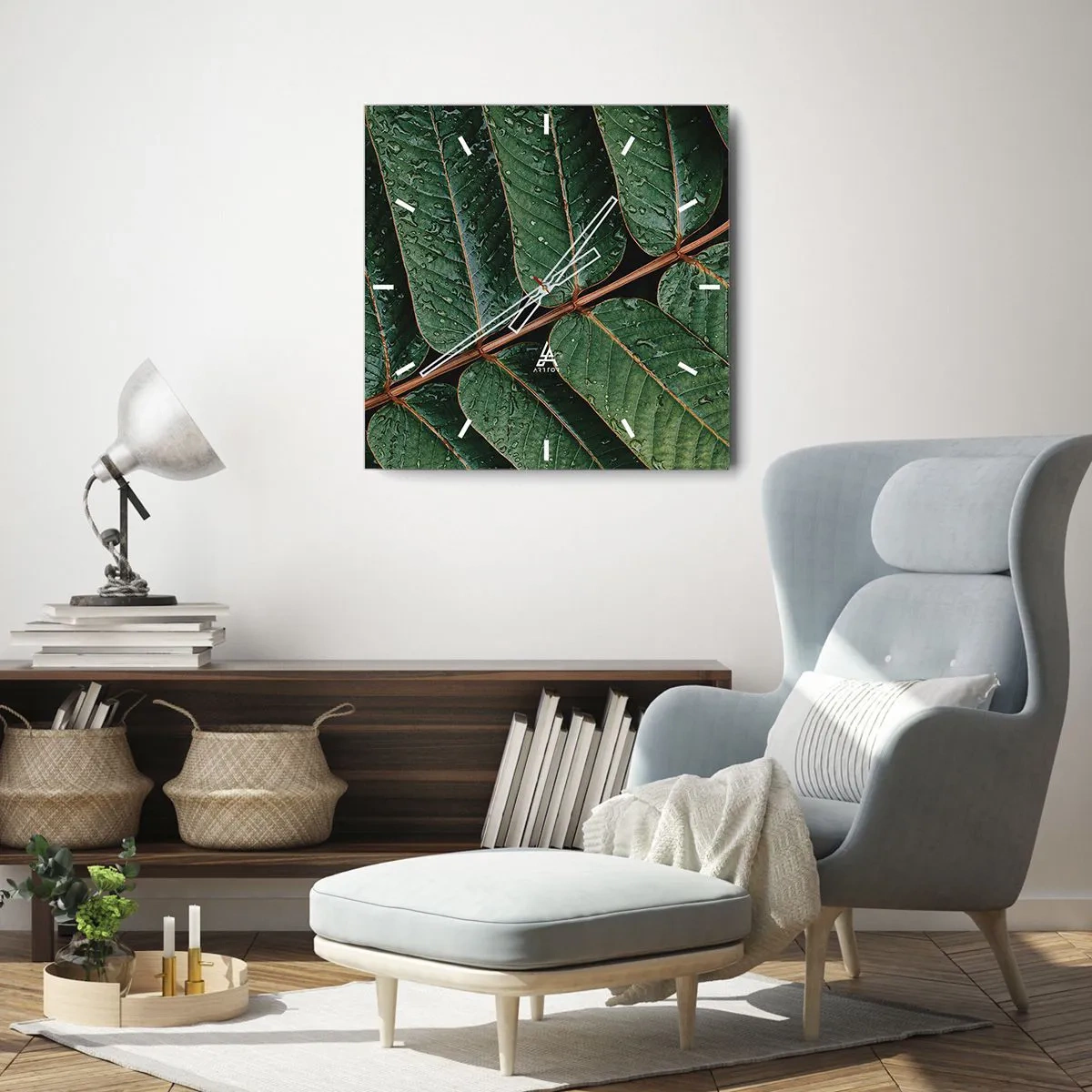 Wall clock - Clock on glass - In Green Rhythm - 30x30 cm