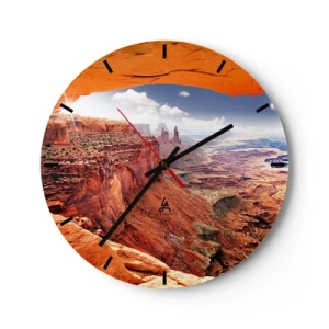 Wall clock - Clock on glass - Canyon with rock formation and blue sky - 30x30cm - Sculpted by Nature - Modern wall decoration for the living room, kitchen, and bedroom ARTTOR