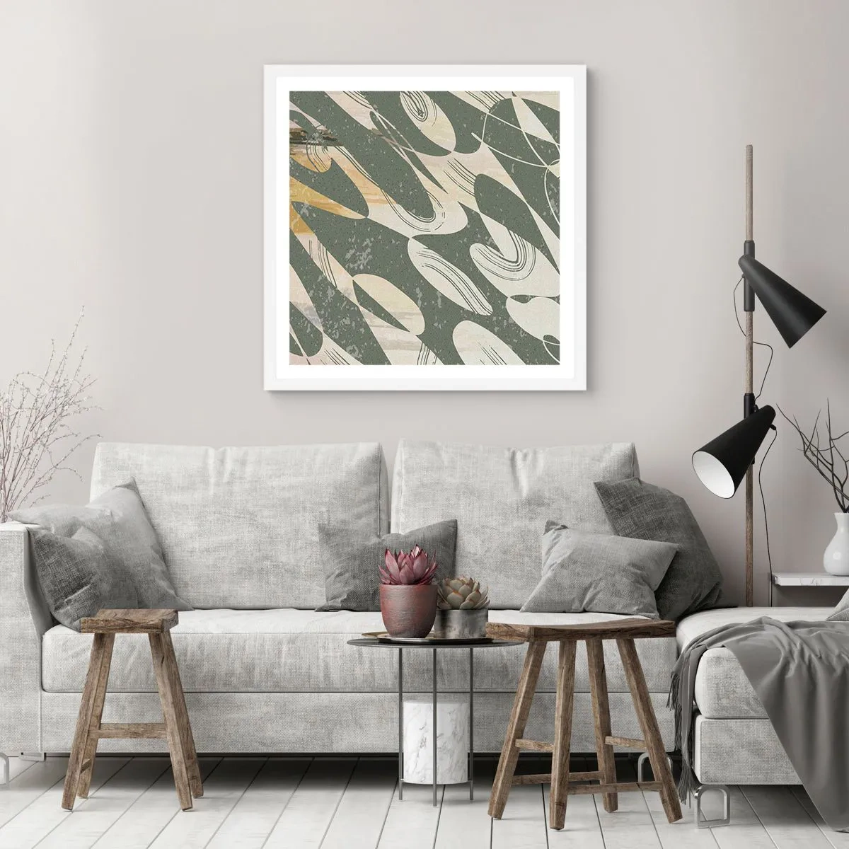 Poster in white frmae - Rhytmic Abstract - 60x60 cm