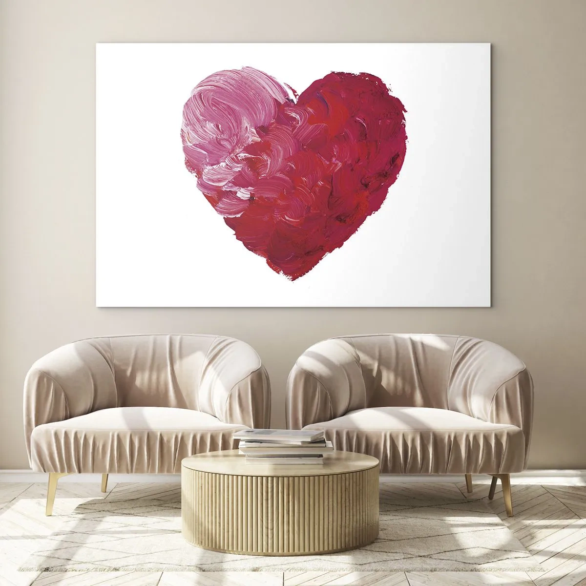 Glass picture - Abstract heart painted with red strokes - 70x50cm - All You Need Is Love - Modern wall decoration for the living room and bedroom ARTTOR