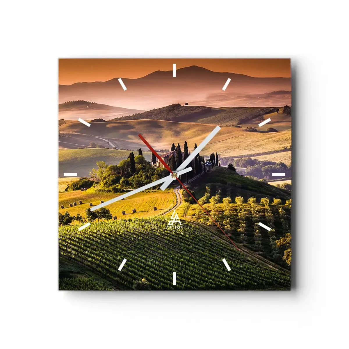 Wall clock - Clock on glass - Arcadia - Tuscan Landscape - 30x30 cm