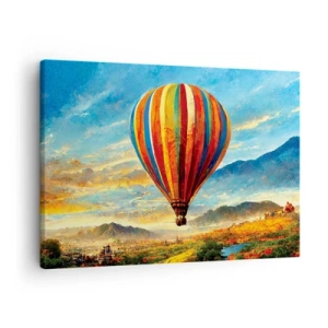 Canvas picture - A colorful balloon over a picturesque landscape - 70x50cm - More Can Be Seen in Silence - Modern wall decoration for the living room and bedroom ARTTOR