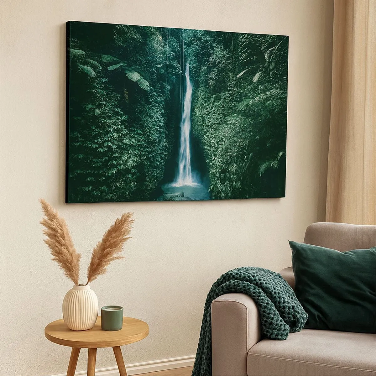 Canvas picture - A waterfall surrounded by dense tropical vegetation - 70x50cm - Tropical Spring - Modern wall decoration for the living room and bedroom ARTTOR