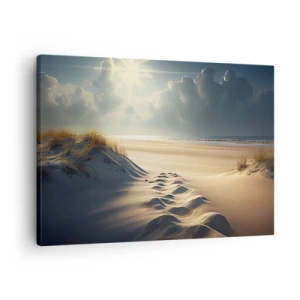 Canvas picture - Golden dunes on the beach at sunset overlooking the sea - 70x50cm - Calming Landscape - Modern wall decoration for the living room and bedroom ARTTOR