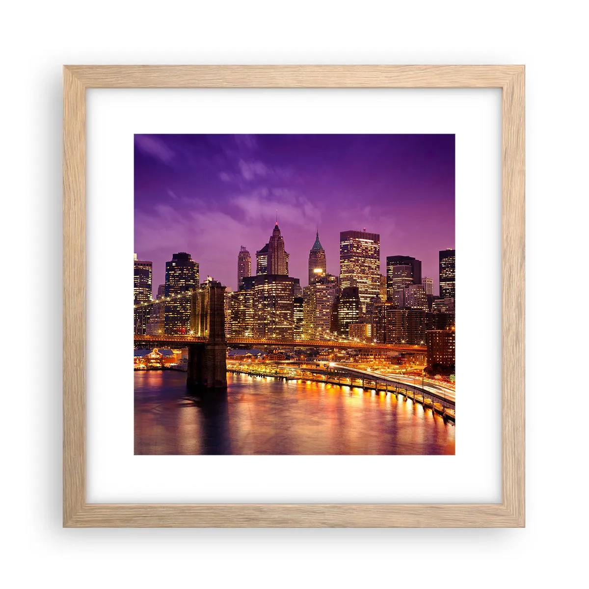 Poster in light oak frame - Violet and Gold Manhattan - 30x30 cm