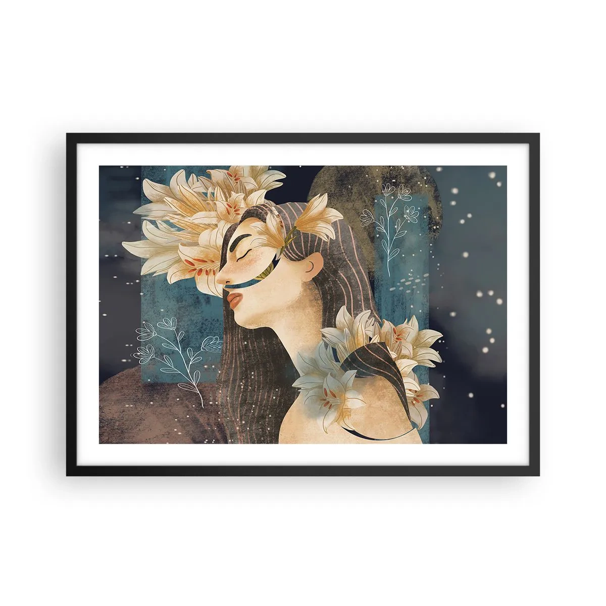 Poster in black frame - Tale of a Queen with Lillies - 70x50 cm