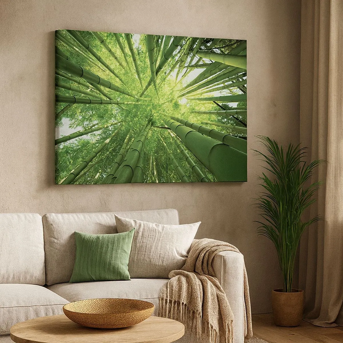 Canvas picture - View up through a green bamboo grove - 70x50cm - In a Bamboo Forest - Modern wall decoration for the living room and bedroom ARTTOR