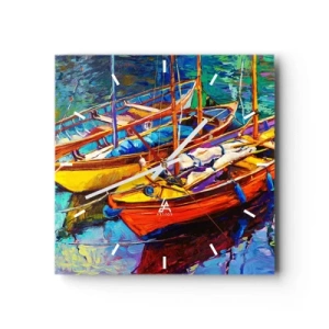 Wall clock - Clock on glass - On Water Thick with Colours - 40x40 cm