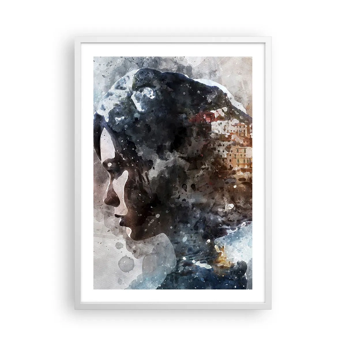 Poster in white frmae - Tale about a Girl with a City in the Background - 50x70 cm