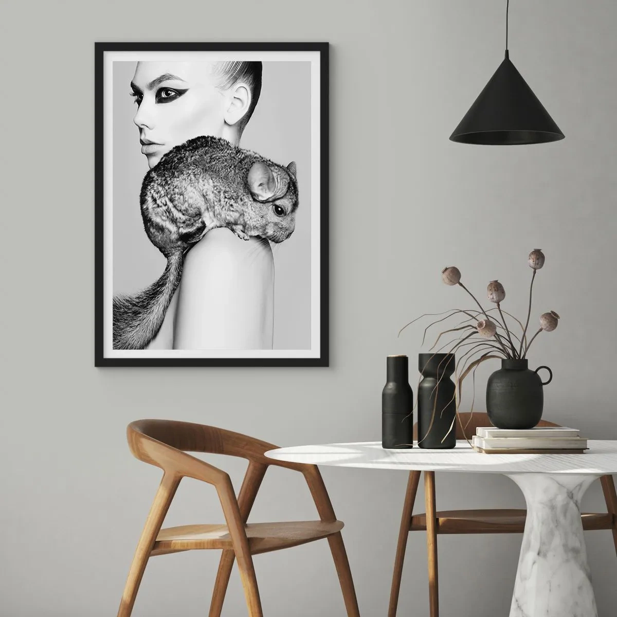 Poster in black frame - Lady with a Chinchilla - 70x100 cm