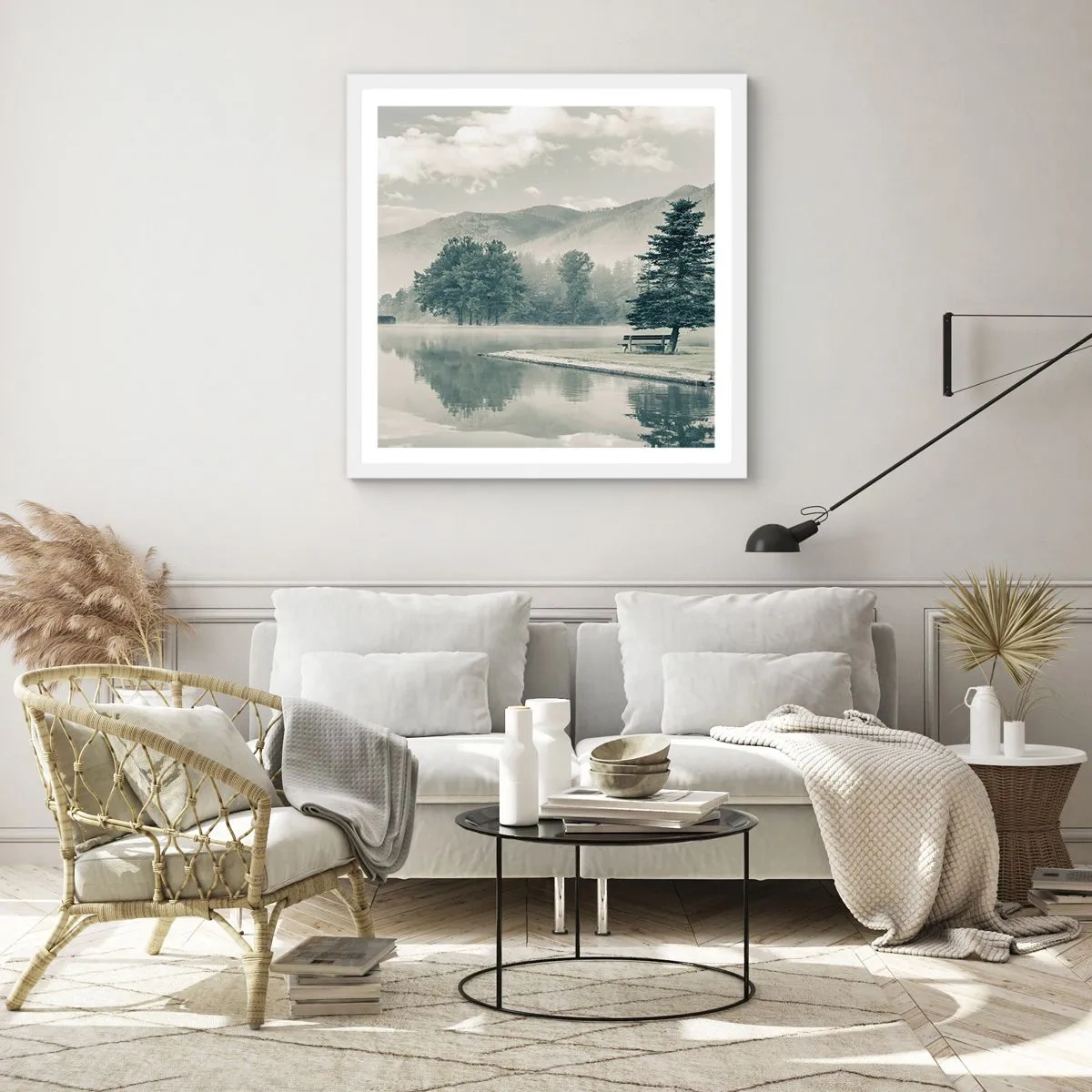 Poster in white frmae - Lake Is Still Asleep - 30x30 cm