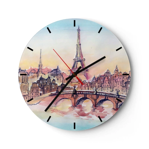 Wall clock - Clock on glass - View of the Eiffel Tower at sunset - 30x30cm - The Only Such City in the World - Modern wall decoration for the living room, kitchen, and bedroom ARTTOR