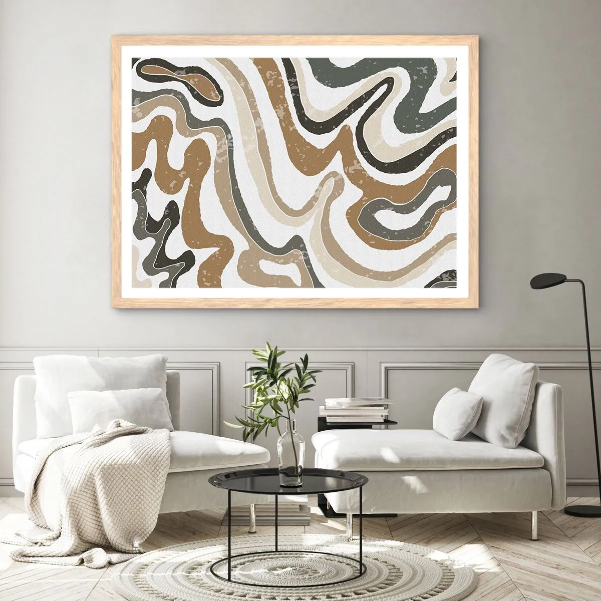 Poster in light oak frame - Meanders of Earth Colours - 50x40 cm