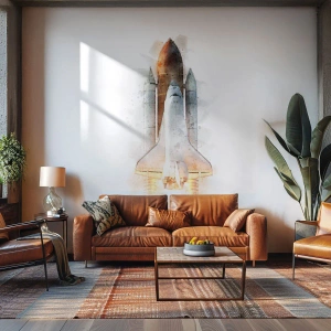 Photo Wallpaper Premium Canvas - Explorers Get Ready - A space rocket, Cosmos, Minimalism - 350x256 cm