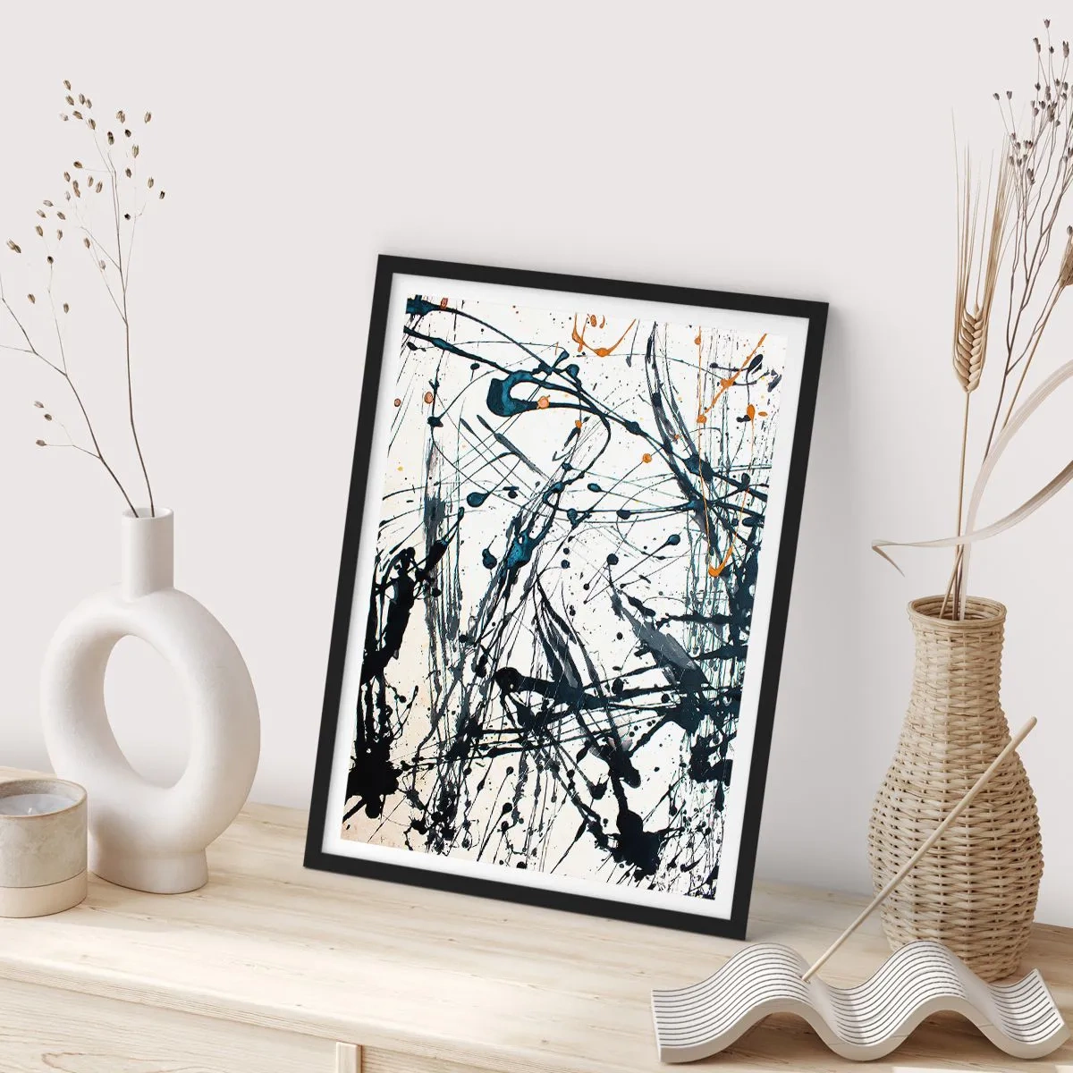 Poster in black frame - Expressive abstraction in the style of gestural painting - 50x70cm - Expressionist Abstract - Modern wall decoration for the living room and bedroom ARTTOR