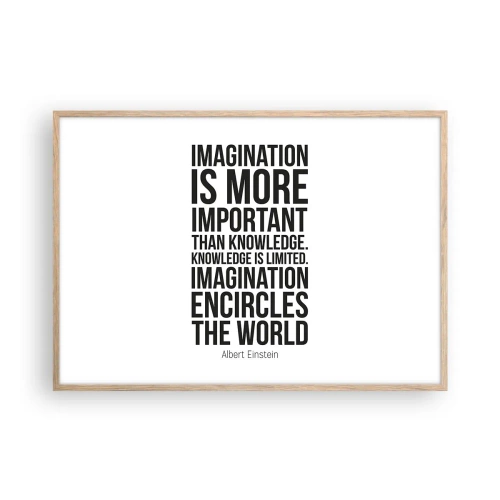 Poster in light oak frame - Einstein about Power of Imagination - 100x70 cm