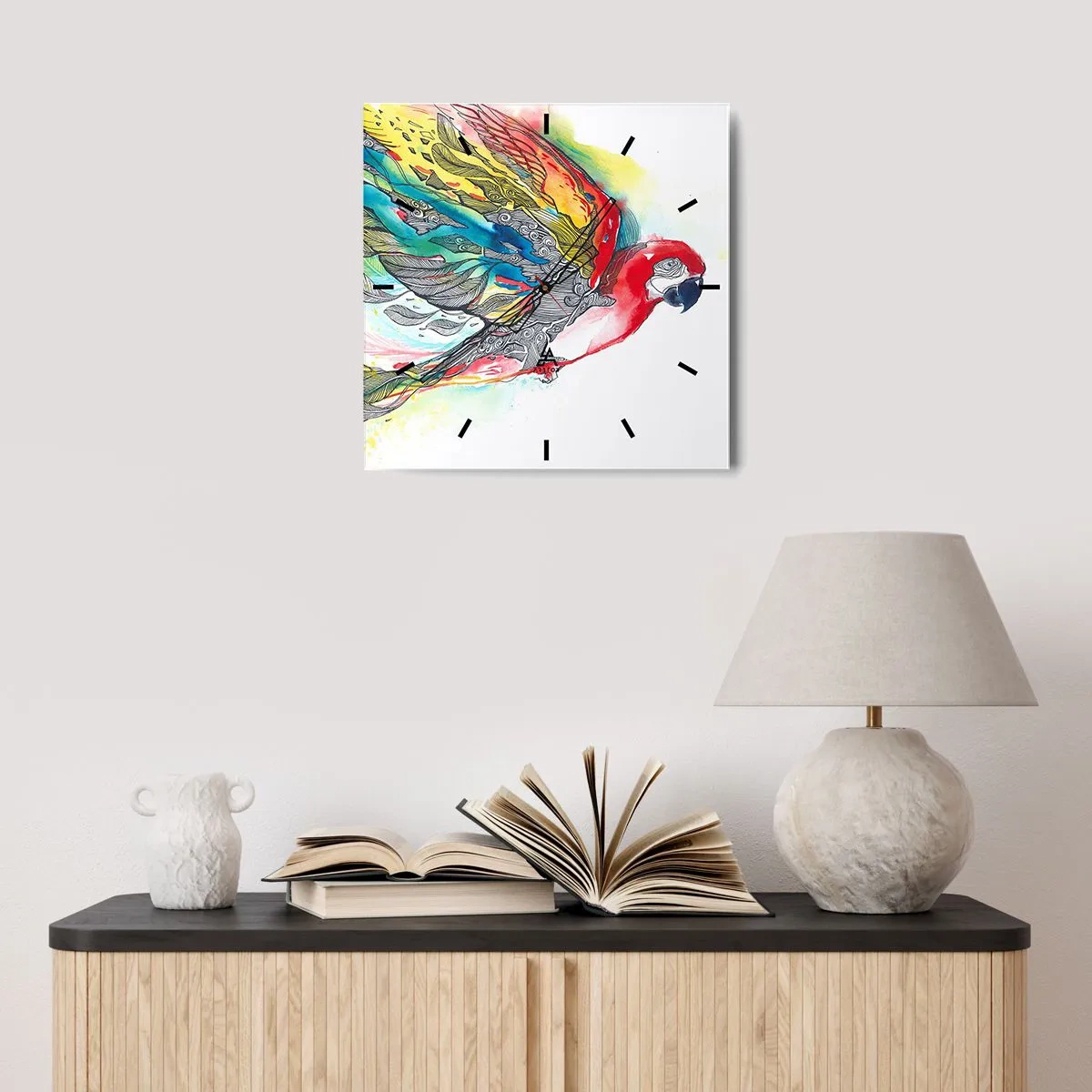 Wall clock - Clock on glass - Live Colourfully - 30x30 cm