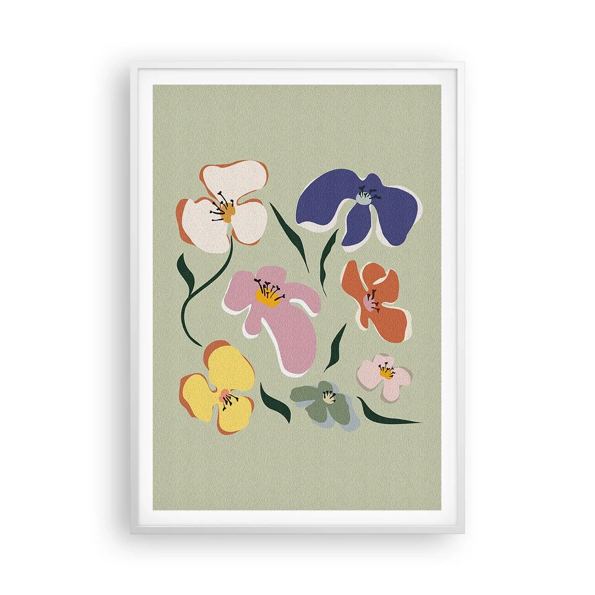 Poster in white frmae - Pansies in a Row - 70x100 cm