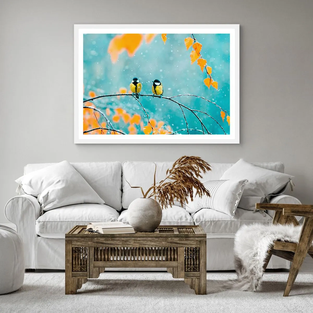 Poster in white frmae - Birdy Gossip - 60x60 cm