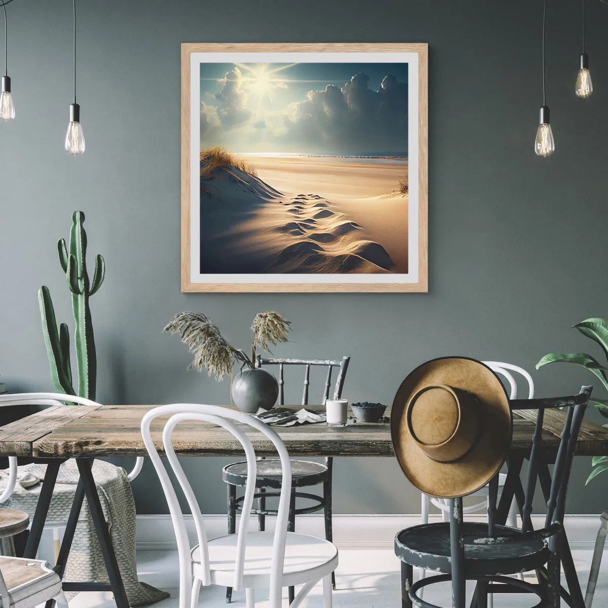 Poster in light oak frame - Calming Landscape - 60x60 cm