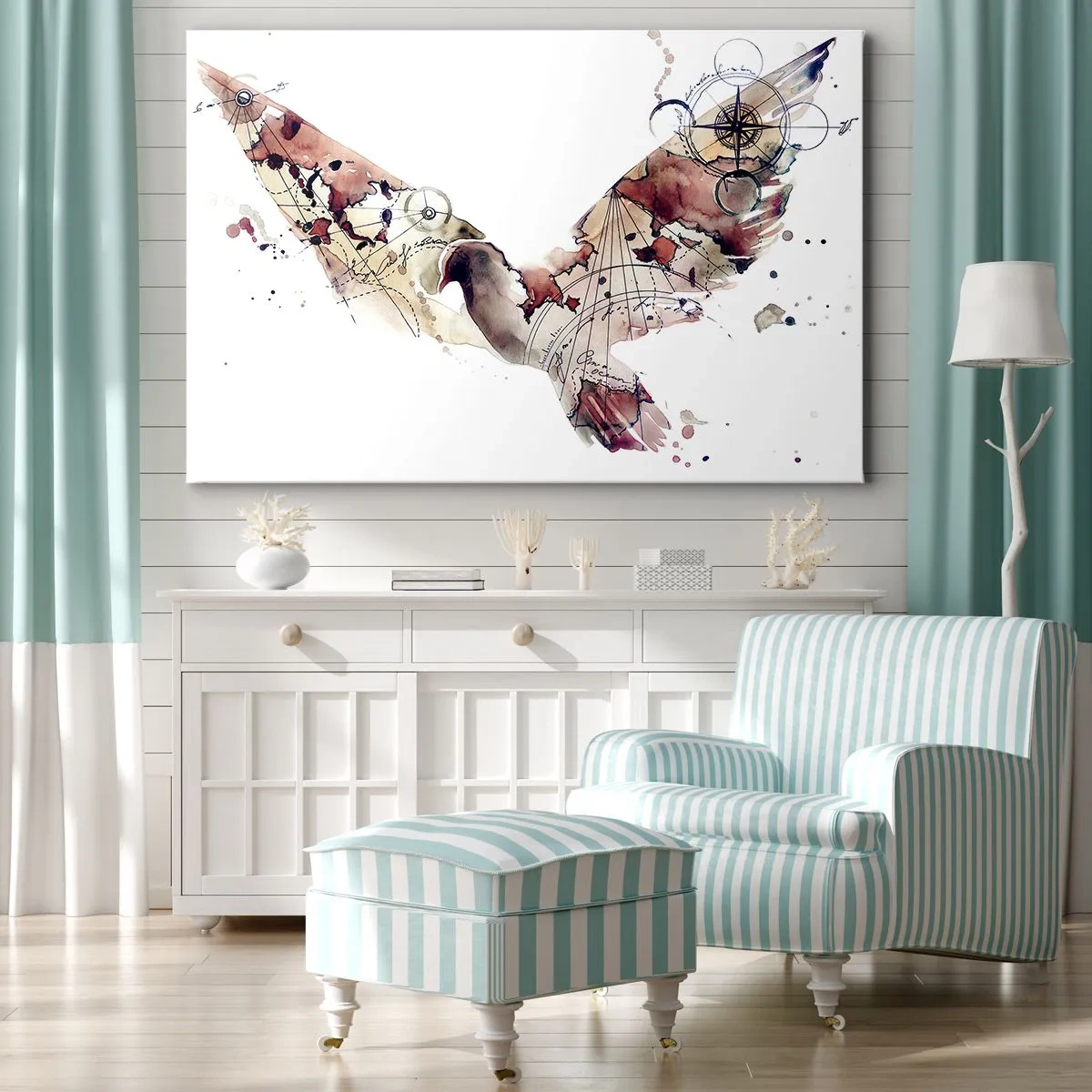Canvas picture - Artistic bird silhouette with geometric patterns - 70x50cm - Sky Wanderer - Modern wall decoration for the living room and bedroom ARTTOR