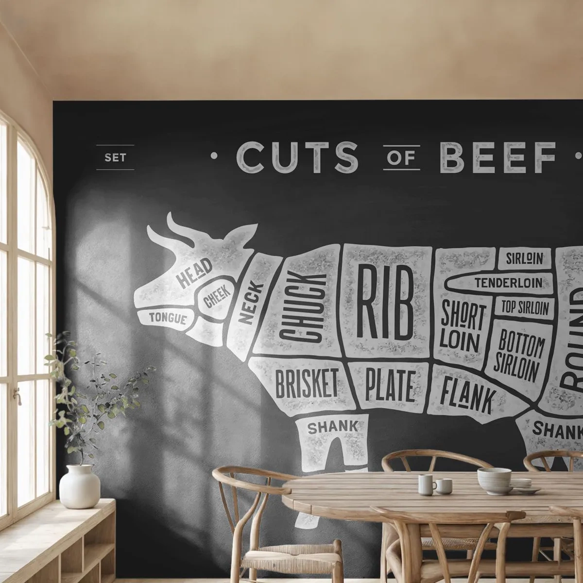Photo Wallpaper Premium Sand - Time for a Feast - Gastronomy, Bull, Beef - 100x70 cm