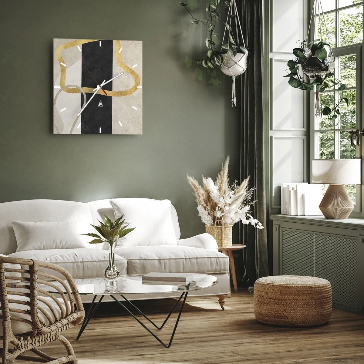 Wall clock - Clock on glass - Shapes in Loops - 30x30 cm