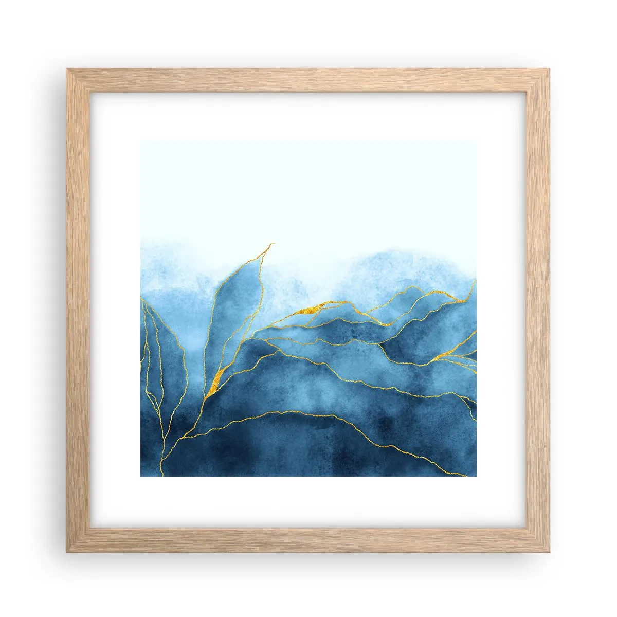 Poster in light oak frame - Blue In Gold - 30x30 cm