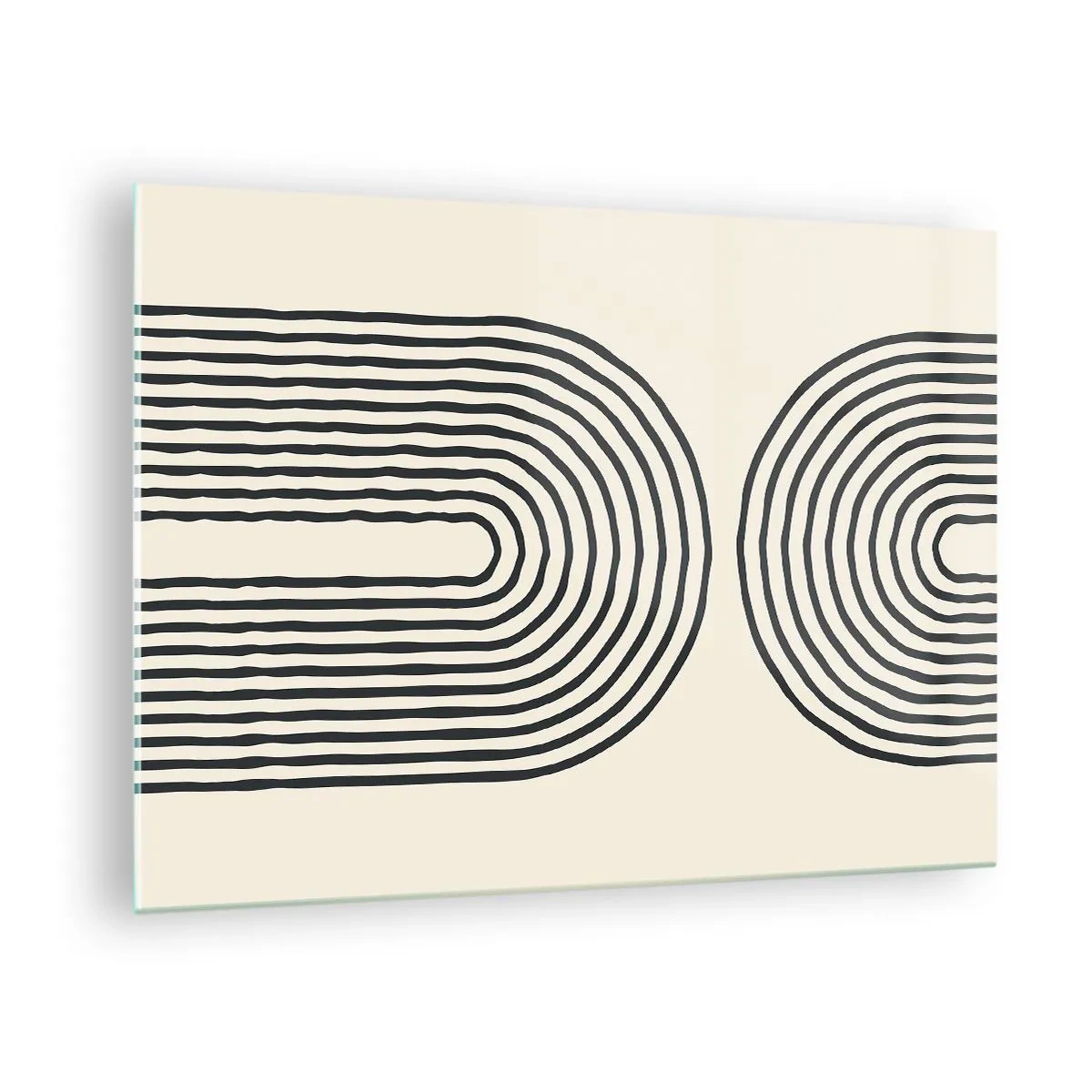 Glass picture - An abstract painting in black and white depicting arc-shaped lines. - 70x50cm - In One Moment… - Modern wall decoration for the living room and bedroom ARTTOR