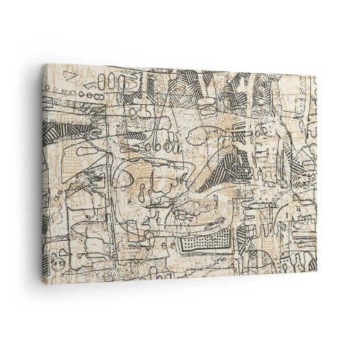Canvas picture - Abstract patterns and lines on a beige background - 70x50cm - Waiting to Be Decoded - Modern wall decoration for the living room and bedroom ARTTOR
