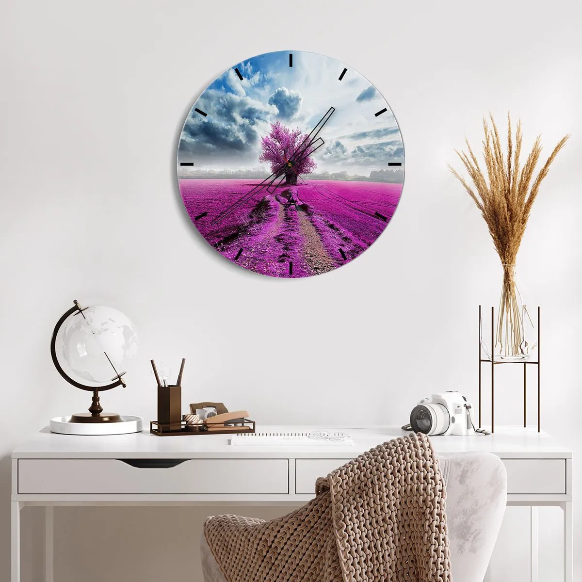 Wall clock - Clock on glass - Heathland Charm - 40x40 cm