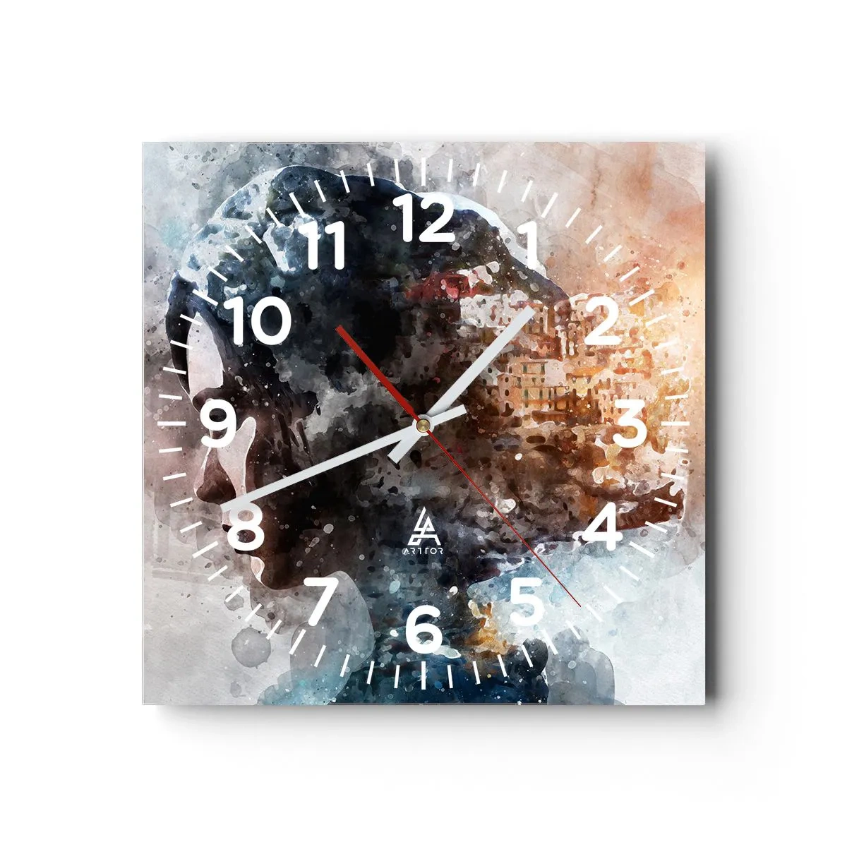 Wall clock - Clock on glass - Tale about a Girl with a City in the Background - 40x40 cm