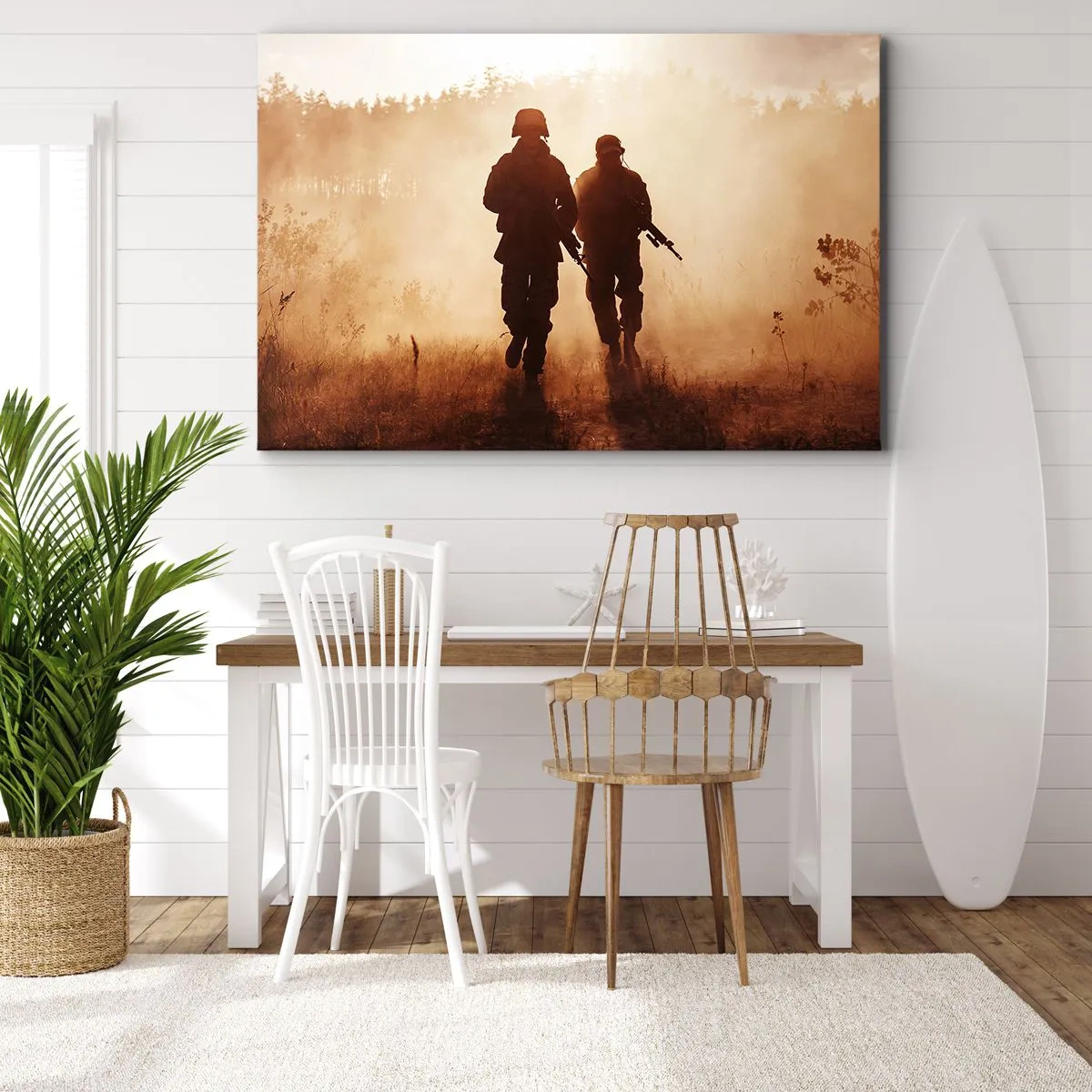 Canvas picture - Soldiers marching in the morning fog against a backdrop of nature - 70x50cm - Call of Duty - Modern wall decoration for the living room and bedroom ARTTOR