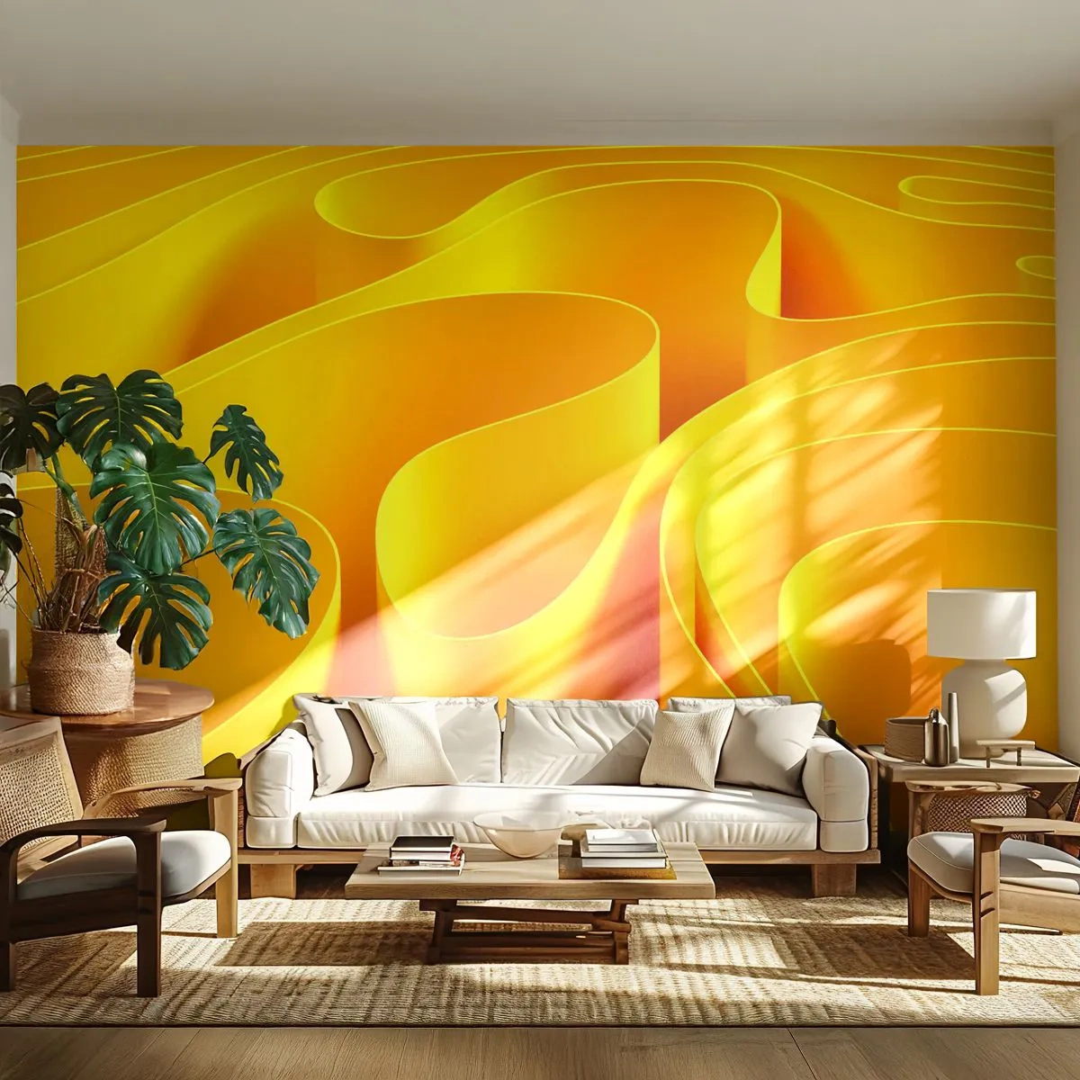 Self-Adhesive Photo Wallpaper Deluxe Sticker - Like Waves of the Sun - 3D, Modern, Lines - 250x175 cm