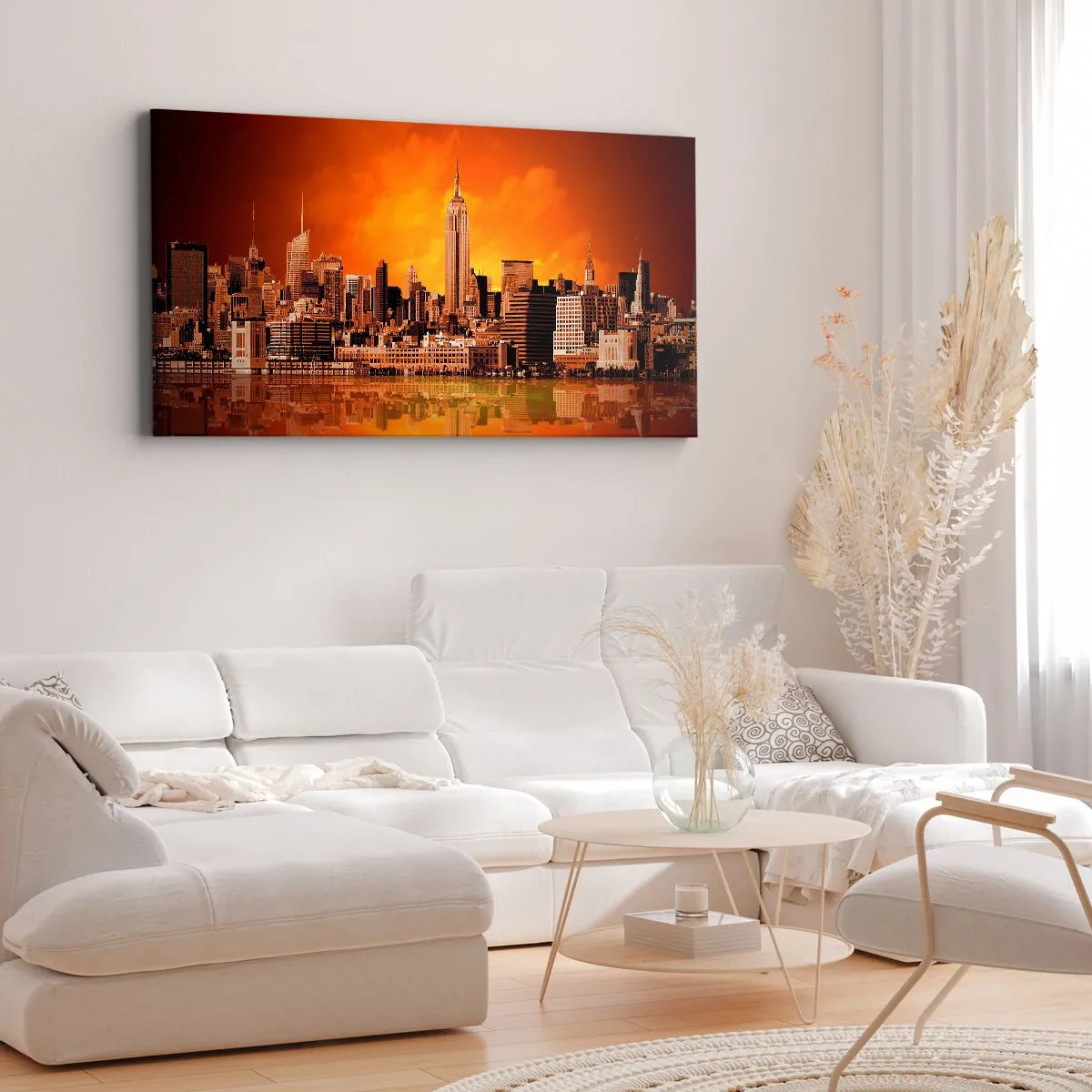 Canvas picture - Big City Panorama in Brown and Yellow - 120x50 cm