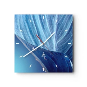 Wall clock - Clock on glass - Hidden Drops of Blue - 30x30 cm