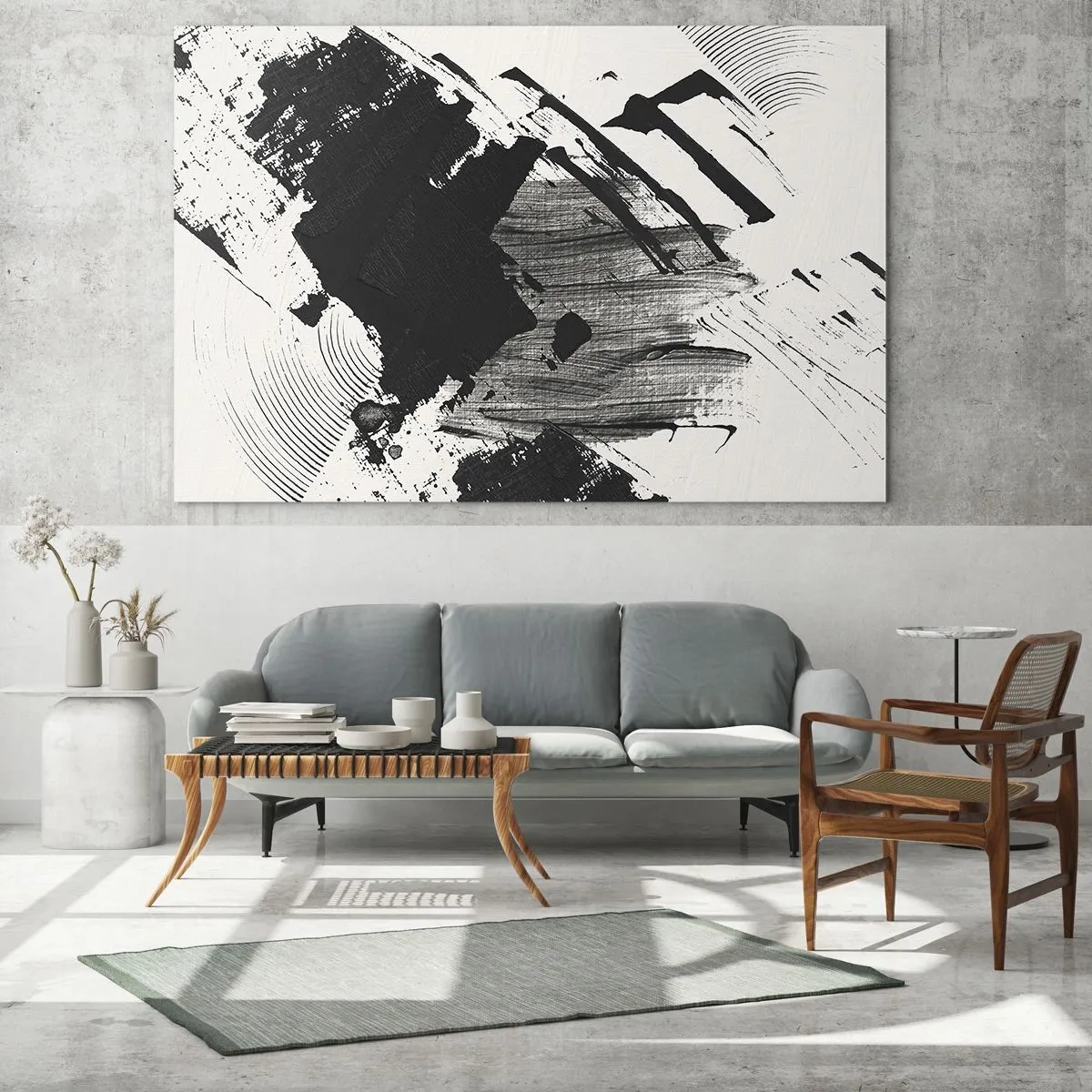 Glass picture - Expressive abstraction in black and white with dynamic strokes. - 70x50cm - Abstract - Expression of Black - Modern wall decoration for the living room and bedroom ARTTOR