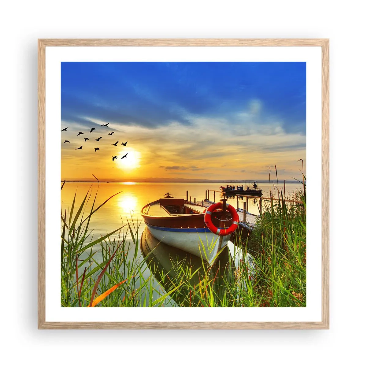 Poster in light oak frame - Cormorants Are Flying Away - 60x60 cm