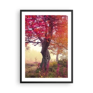 Poster in black frame - A tree with red leaves in an autumn landscape - 50x70cm - In Full Bloom - Modern wall decoration for the living room and bedroom ARTTOR
