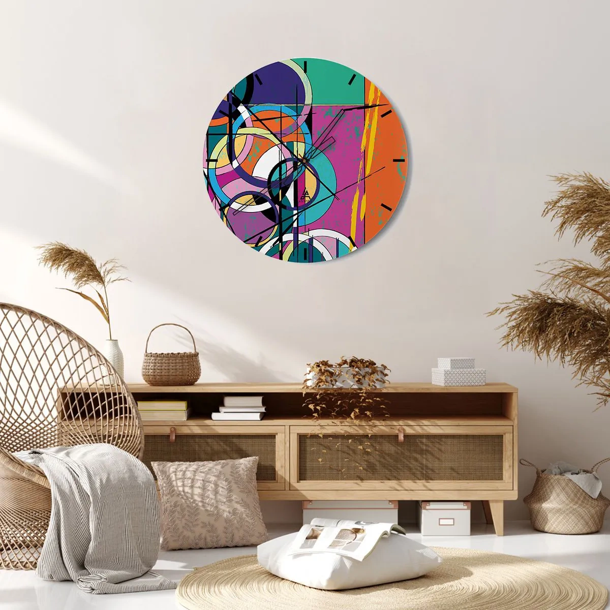 Wall clock - Clock on glass - Wheels Go Round and Round - 30x30 cm