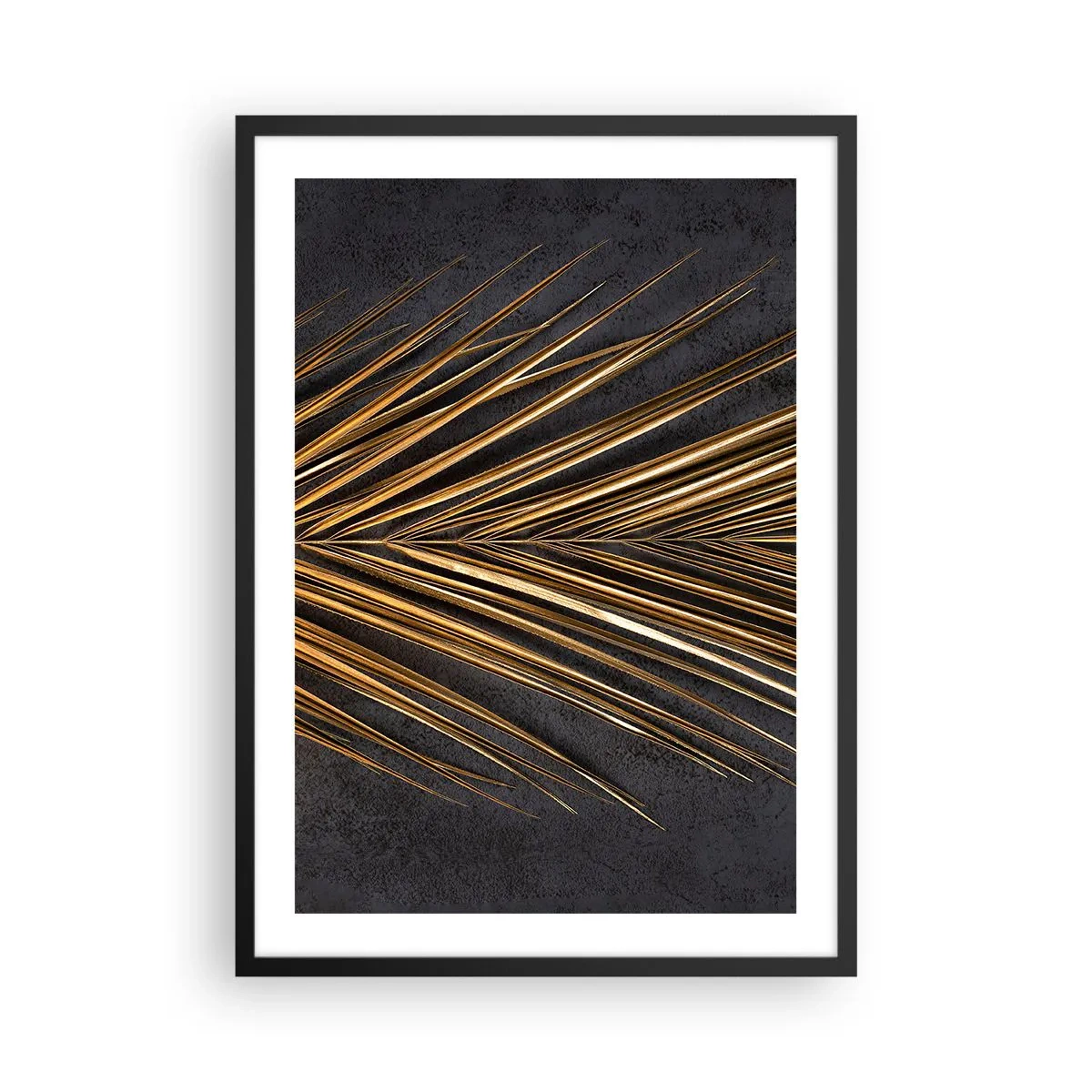 Poster in black frame - Golden leaves on a dark background - 50x70cm - Gold of the Tropics - Modern wall decoration for the living room and bedroom ARTTOR