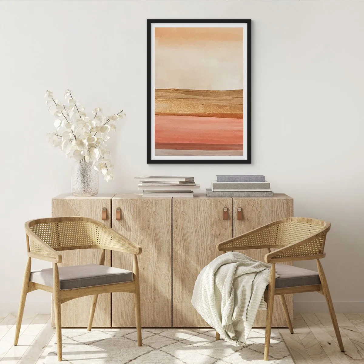 Poster in black frame - An abstract composition in warm shades of beige and pink. - 50x70cm - Vertical Composition - Modern wall decoration for the living room and bedroom ARTTOR