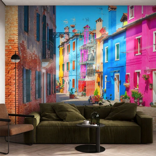Photo Wallpaper Standard Eco - Town Bursting with Colours - City, Italy, Architecture - 350x256 cm