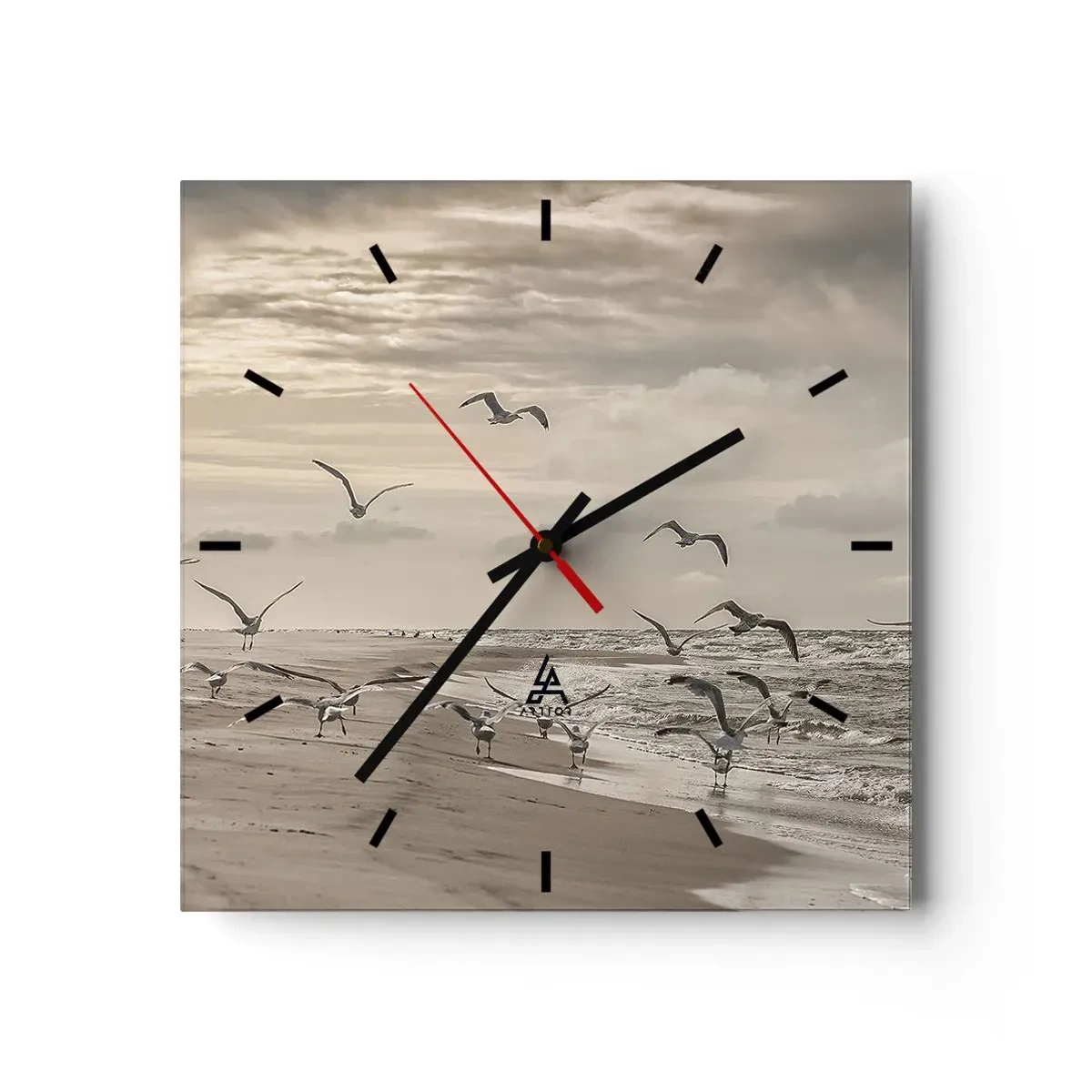 Wall clock - Clock on glass - Sound of the Sea, Singing of the Birds - 30x30 cm