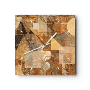 Wall clock - Clock on glass - Cubist Study in Brown - 30x30 cm
