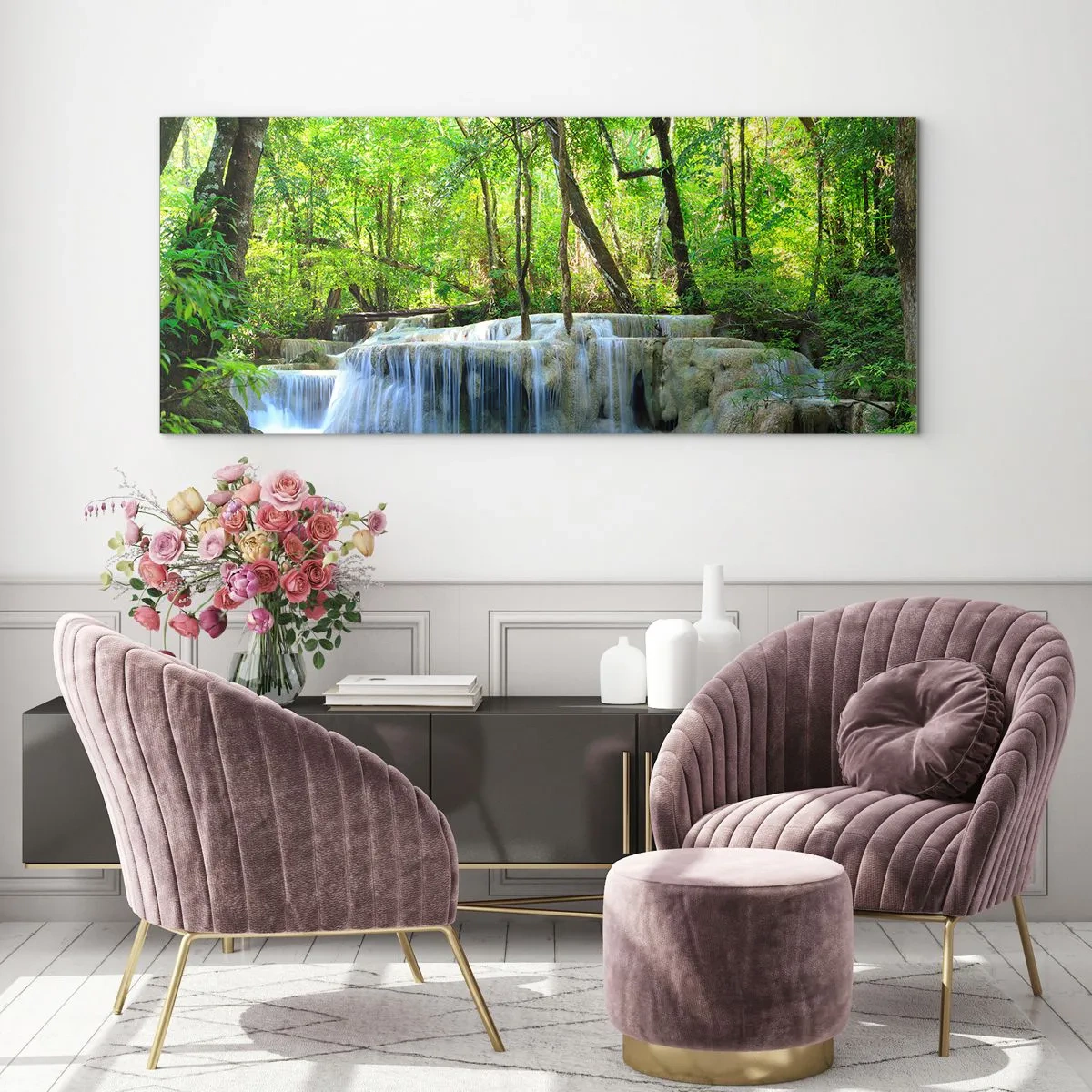 Glass picture - Drowning in Turquoise and Green - 160x50 cm