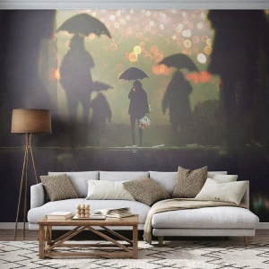 Photo Wallpaper Premium Canvas - From Perspective of a Raindrop - Walk in the rain, People, Graphics - 250x175 cm